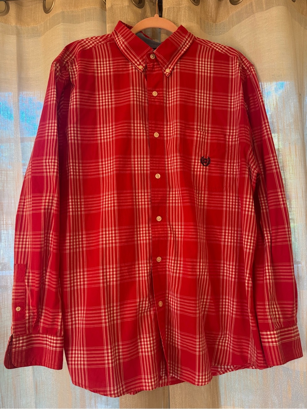 Chaps Red and White Plaid Button-Down Shirt